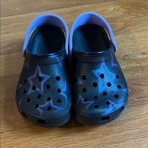 Kids Black and Purple Star Crocs